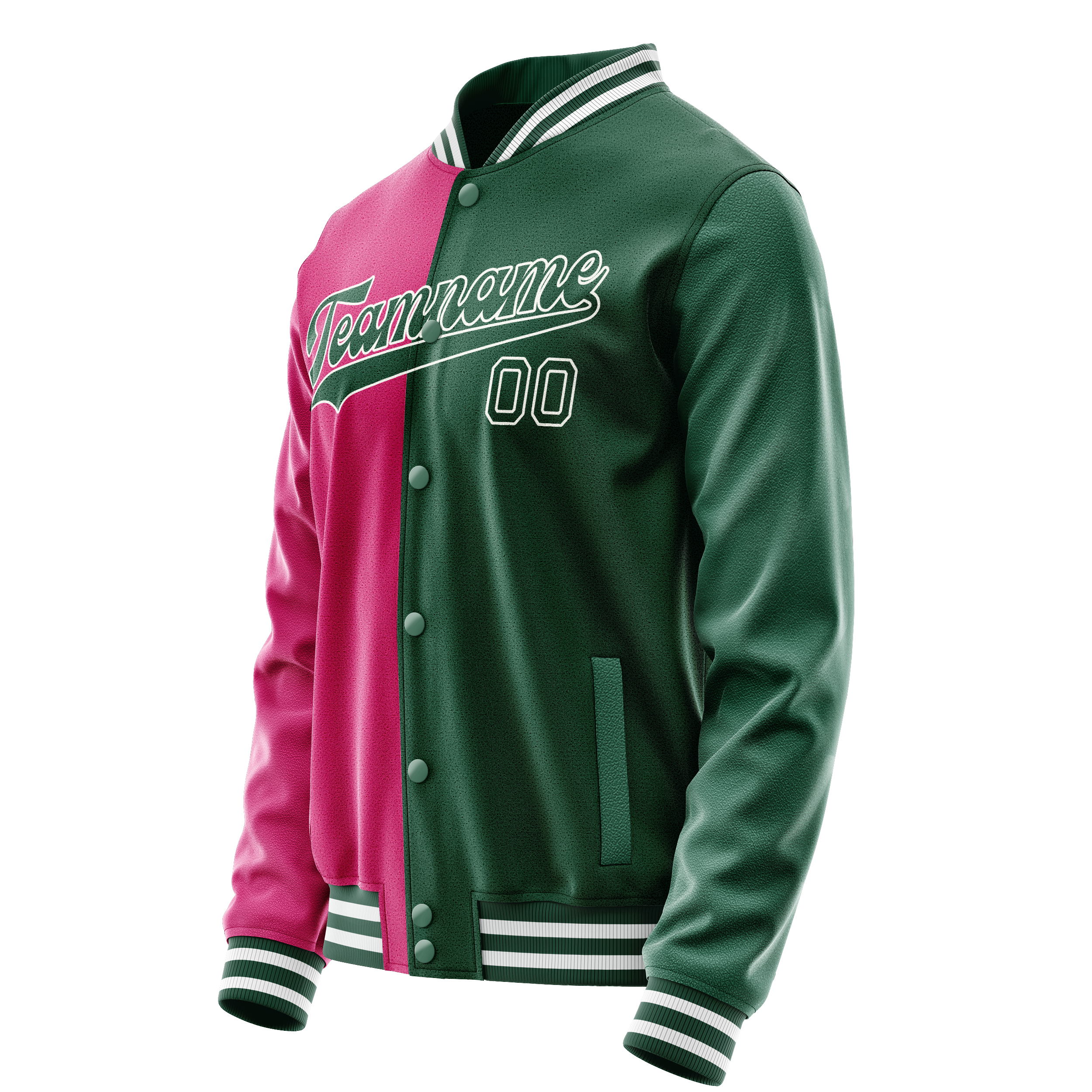 Personalized Green & Pink Split Varsity Letterman Jacket