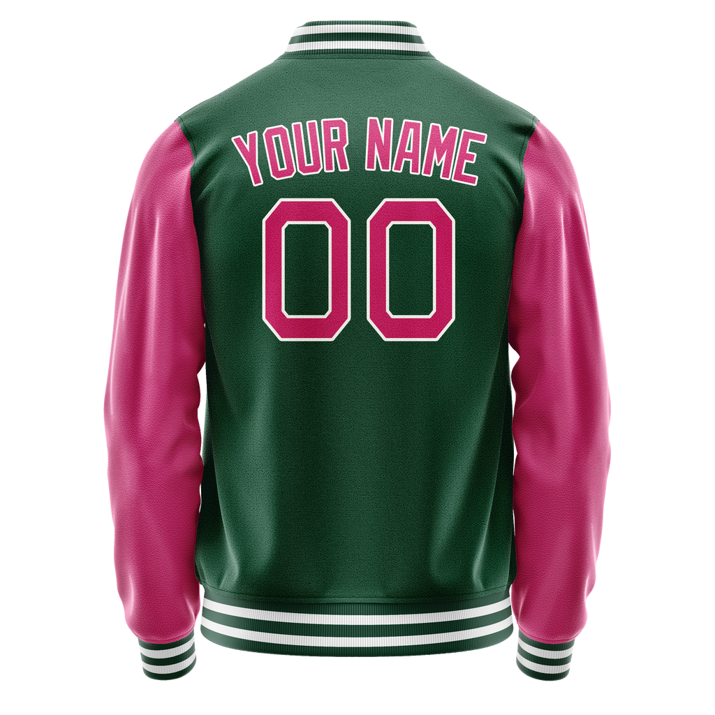 Personalized Green & Pink Solid Color Varsity Letterman Jacket