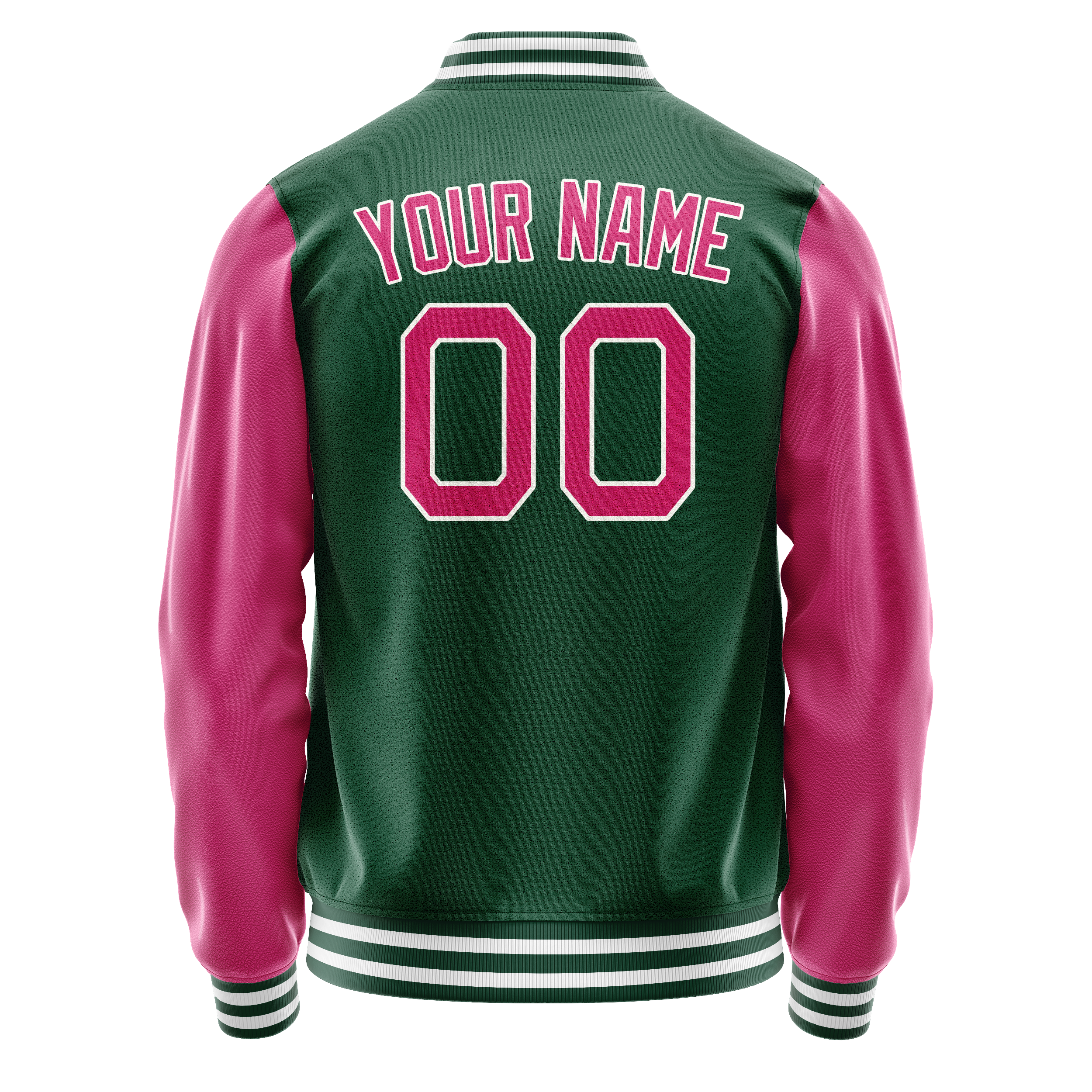 Personalized Green & Pink Solid Color Varsity Letterman Jacket