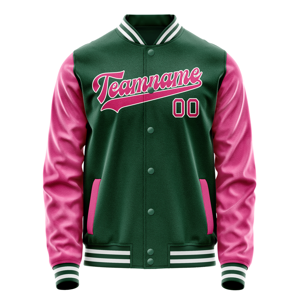 Personalized Green & Pink Solid Color Varsity Letterman Jacket
