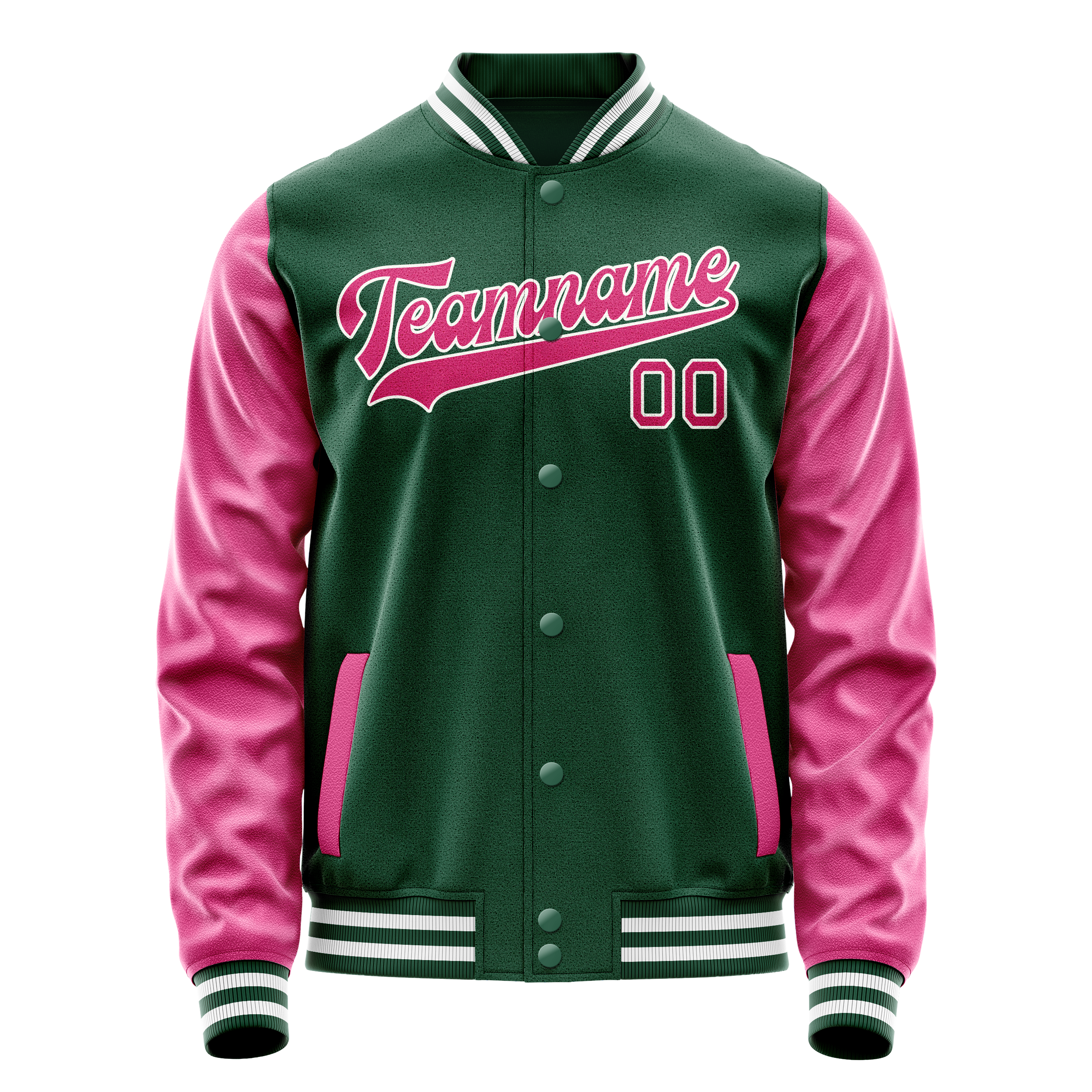 Personalized Green & Pink Solid Color Varsity Letterman Jacket