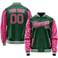 Personalized Green & Pink Solid Color Varsity Letterman Jacket