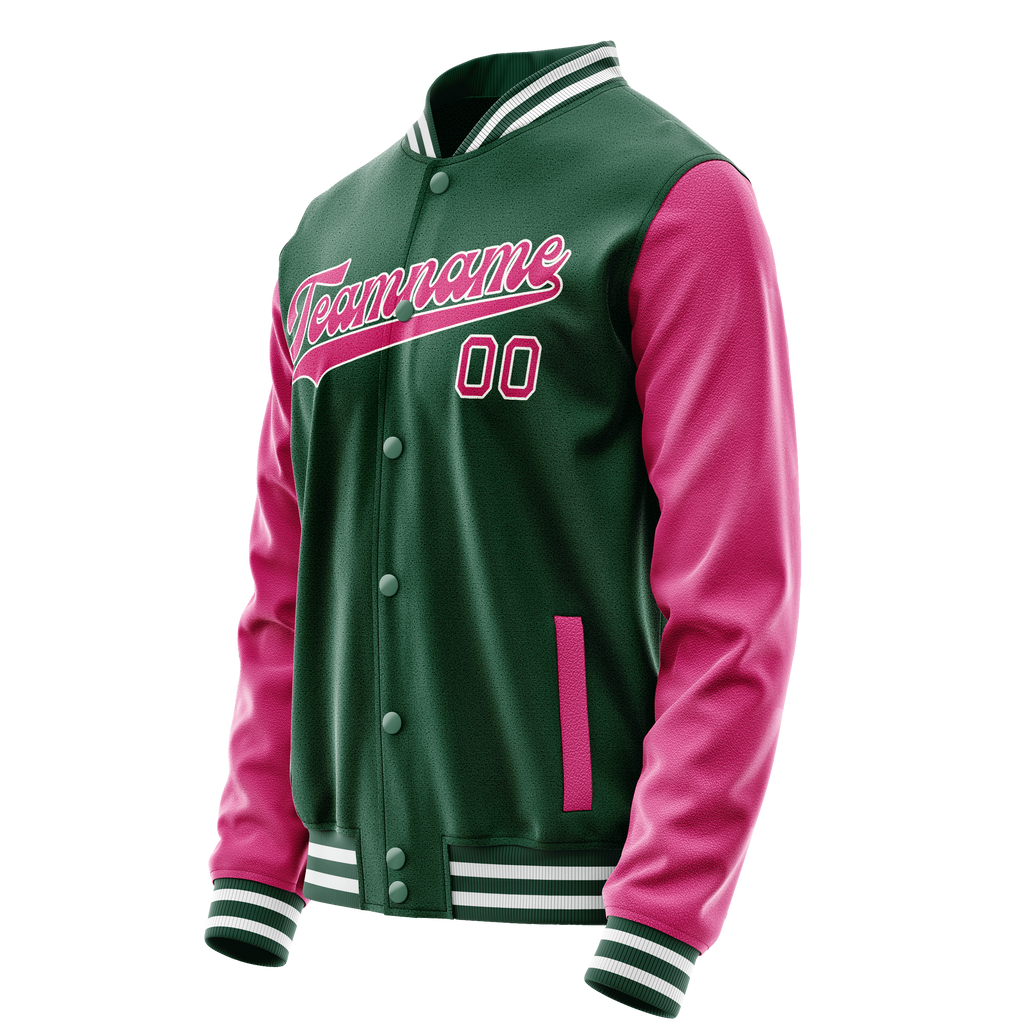 Personalized Green & Pink Solid Color Varsity Letterman Jacket