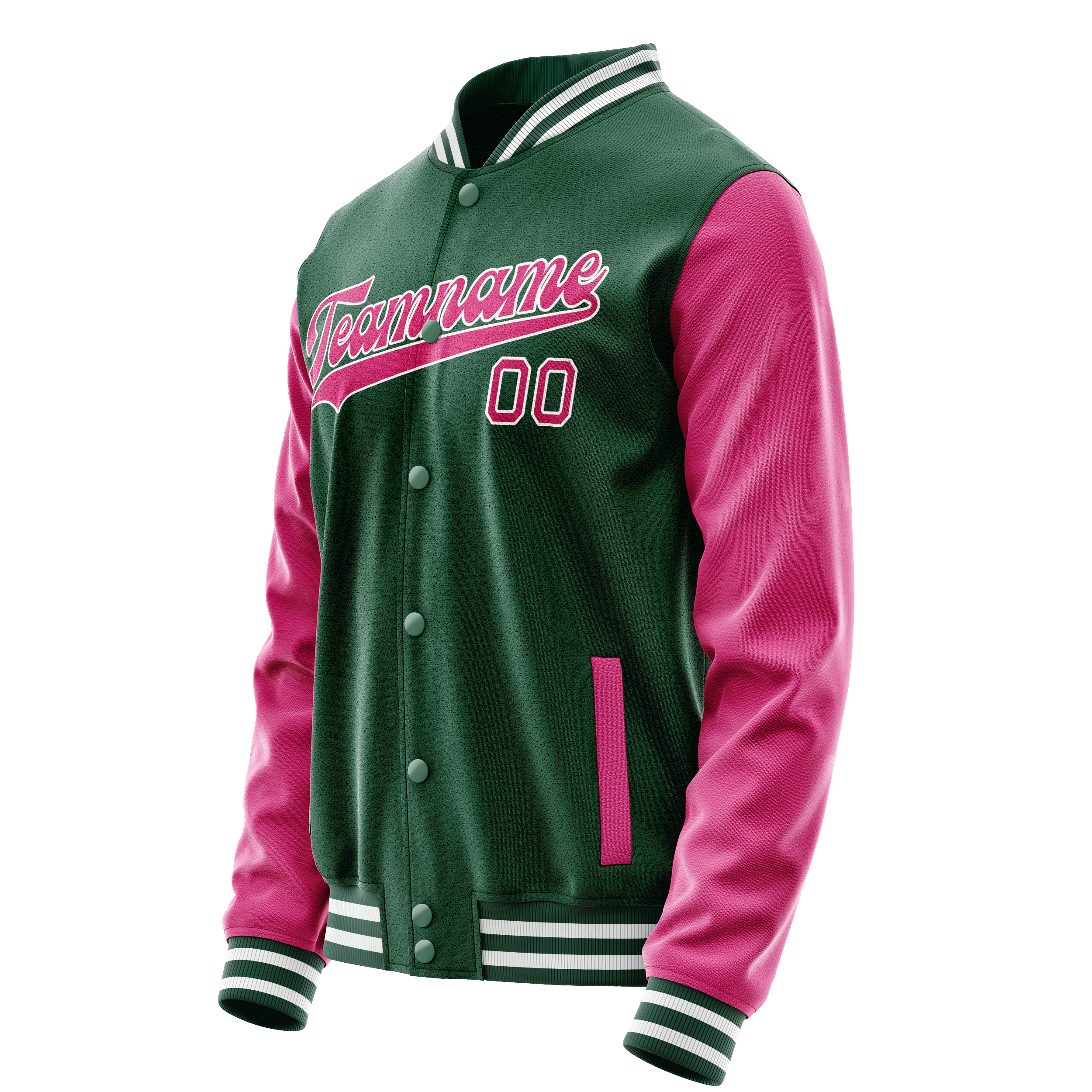 Personalized Green & Pink Solid Color Varsity Letterman Jacket