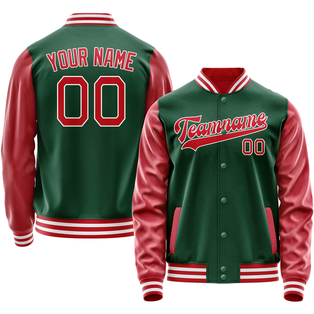 Personalized Green & Texas-Orange Solid Color Varsity Letterman Jacket