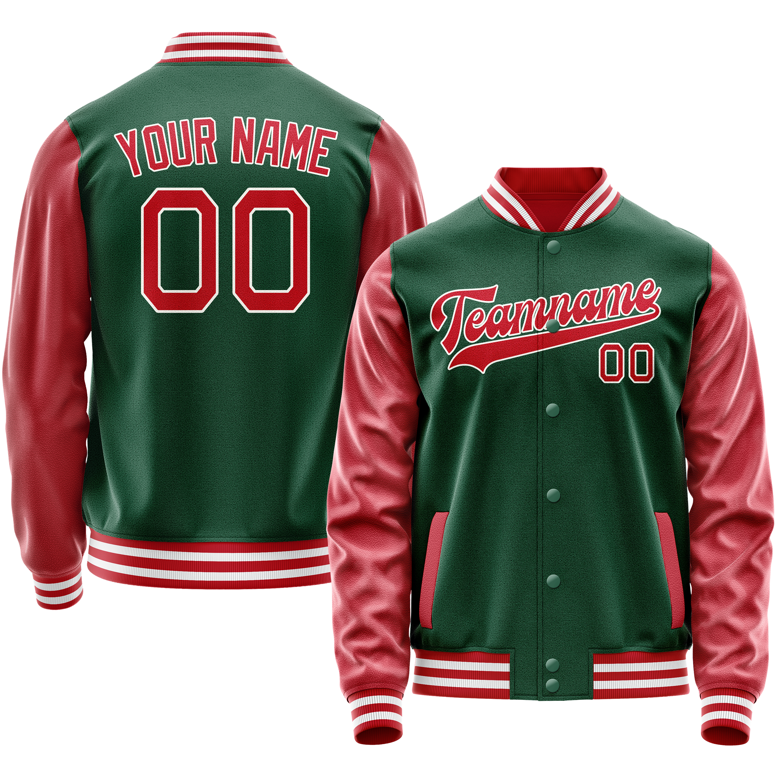 Personalized Green & Texas-Orange Solid Color Varsity Letterman Jacket