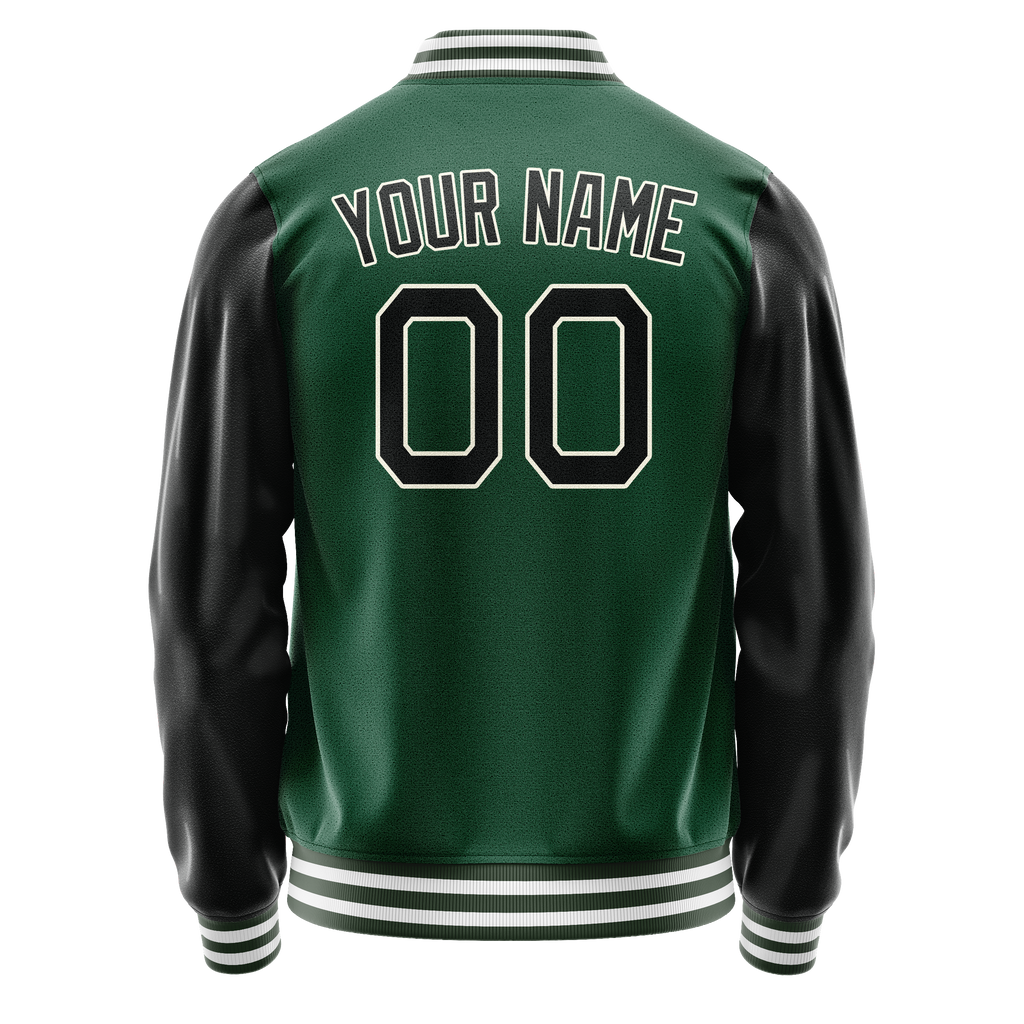 Personalized Green & Black Solid Color Varsity Letterman Jacket