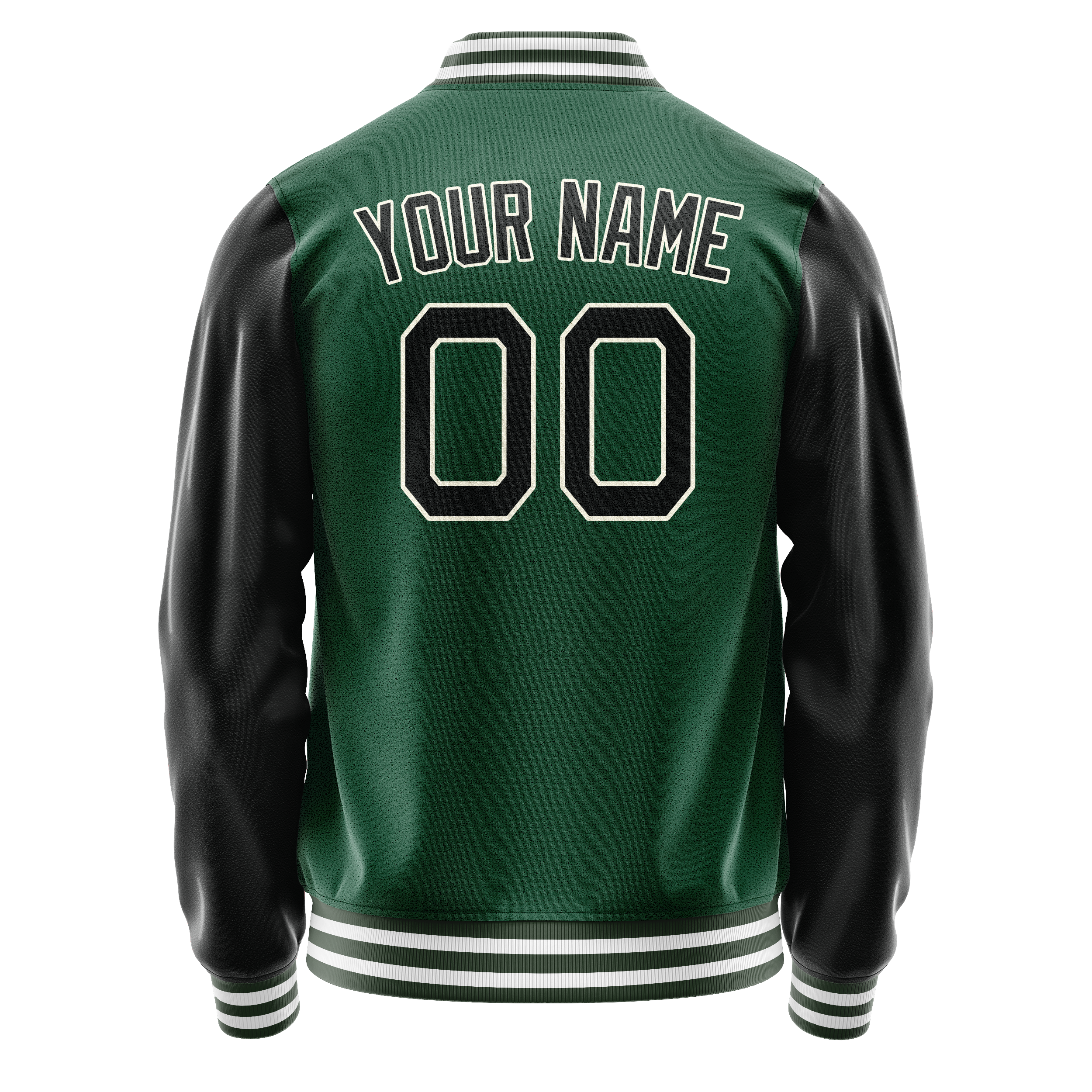 Personalized Green & Black Solid Color Varsity Letterman Jacket