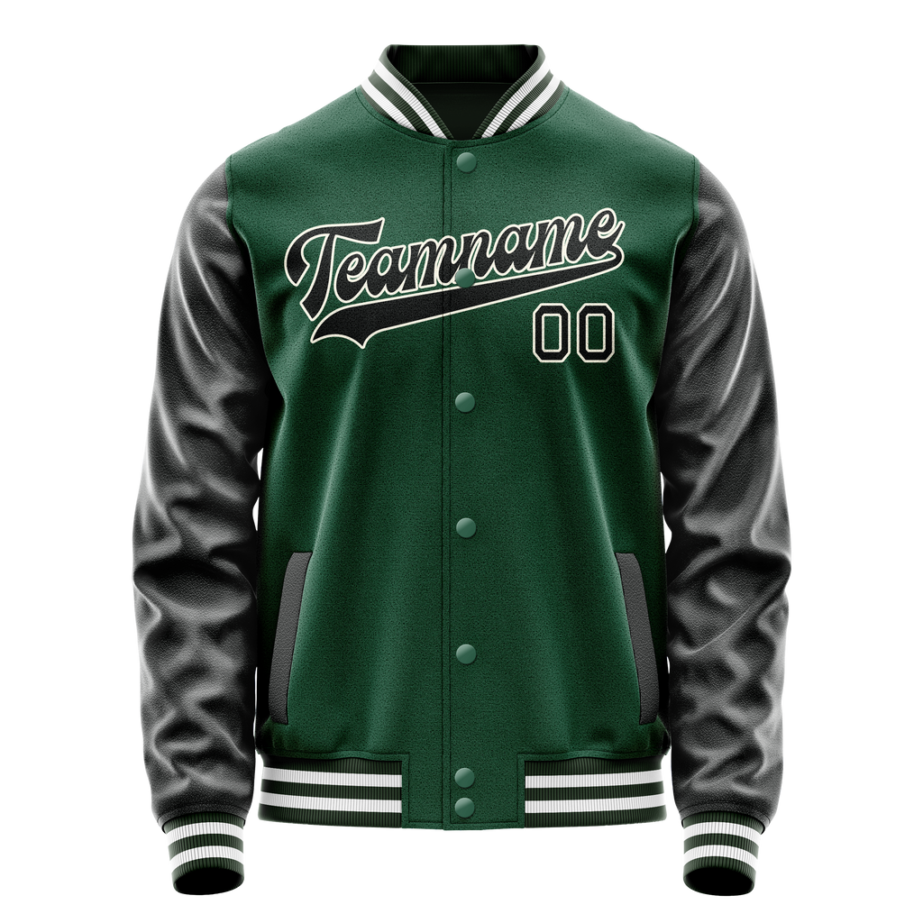 Personalized Green & Black Solid Color Varsity Letterman Jacket