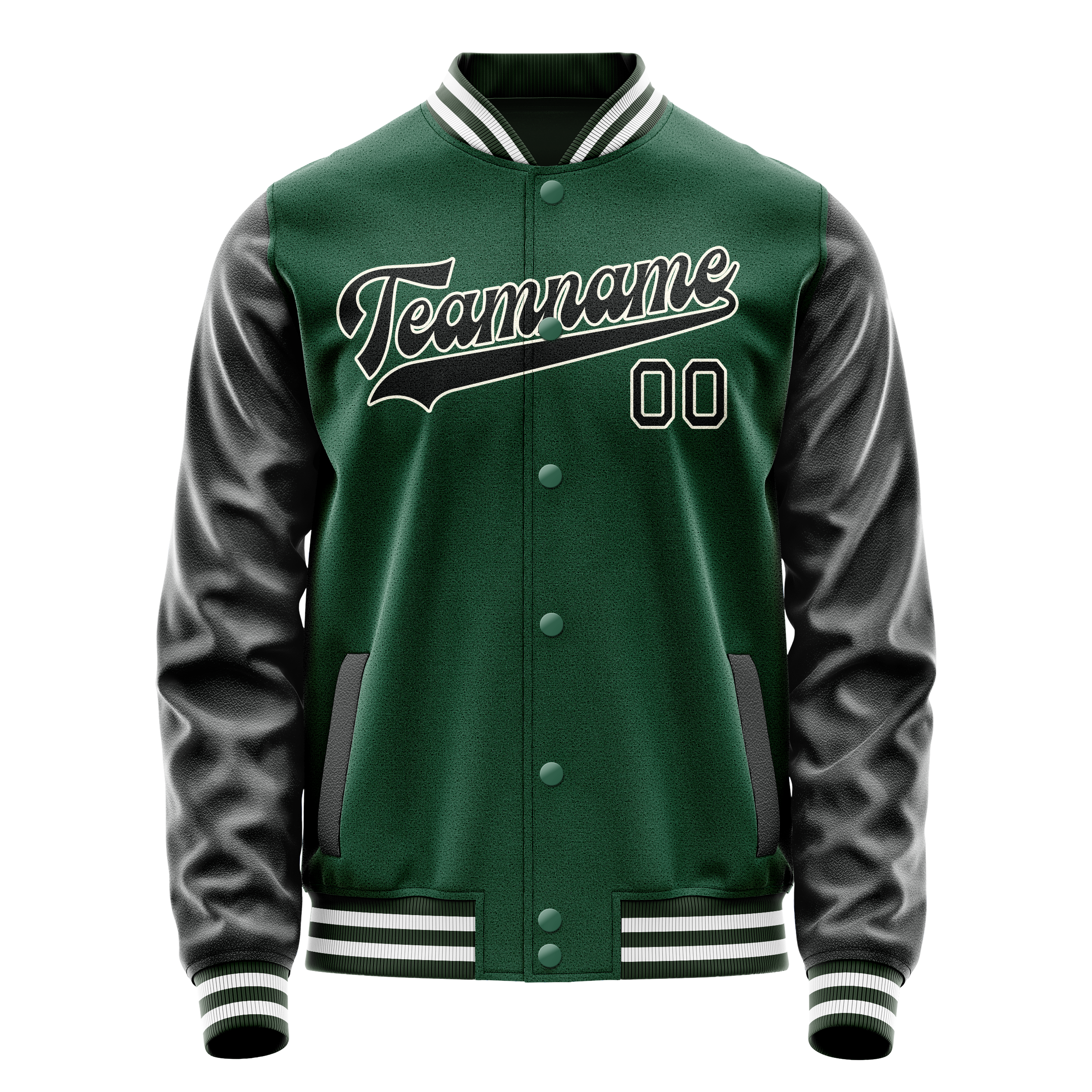 Personalized Green & Black Solid Color Varsity Letterman Jacket