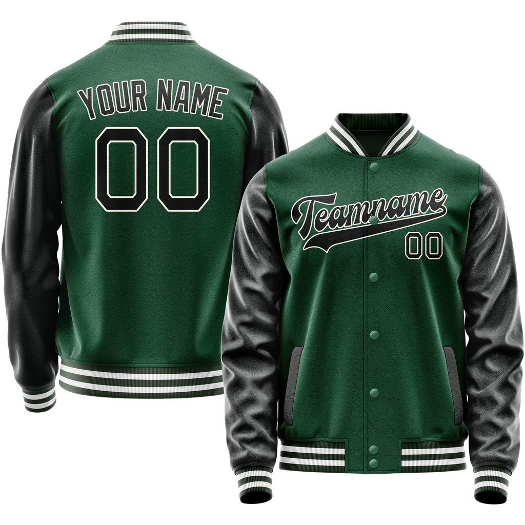 Personalized Green & Black Solid Color Varsity Letterman Jacket
