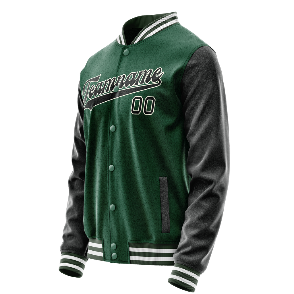 Personalized Green & Black Solid Color Varsity Letterman Jacket