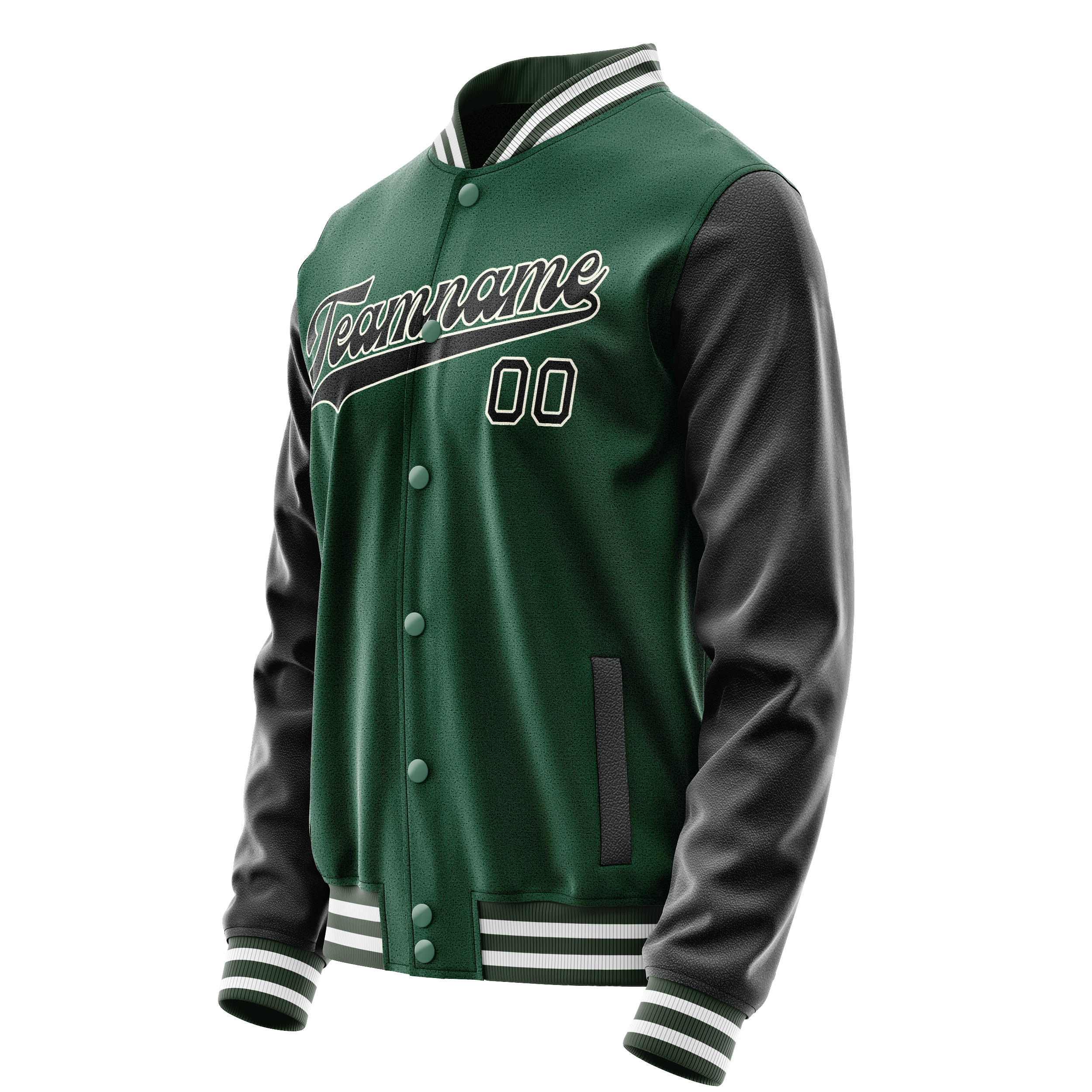 Personalized Green & Black Solid Color Varsity Letterman Jacket