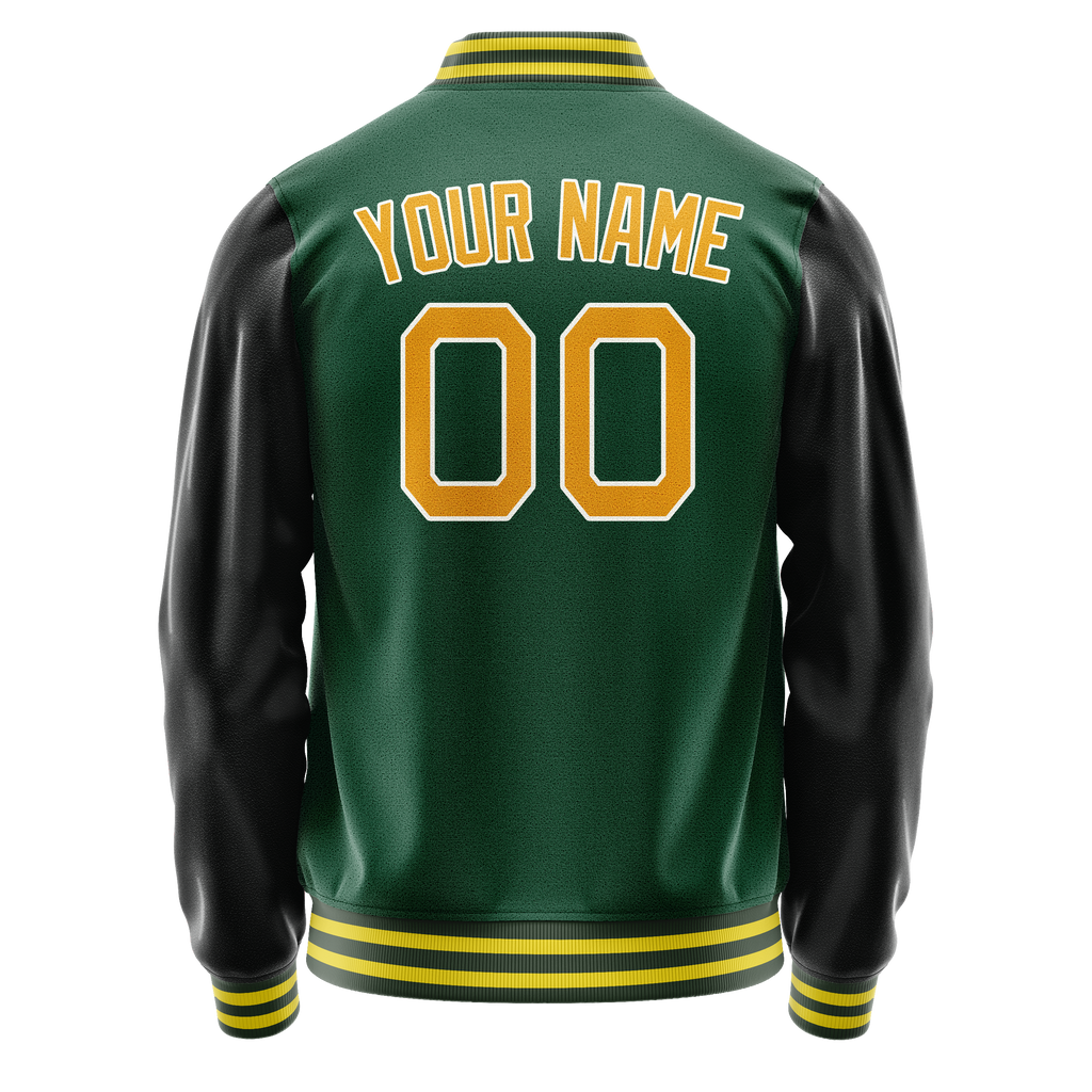 Personalized Green & Gold Solid Color Varsity Letterman Jacket