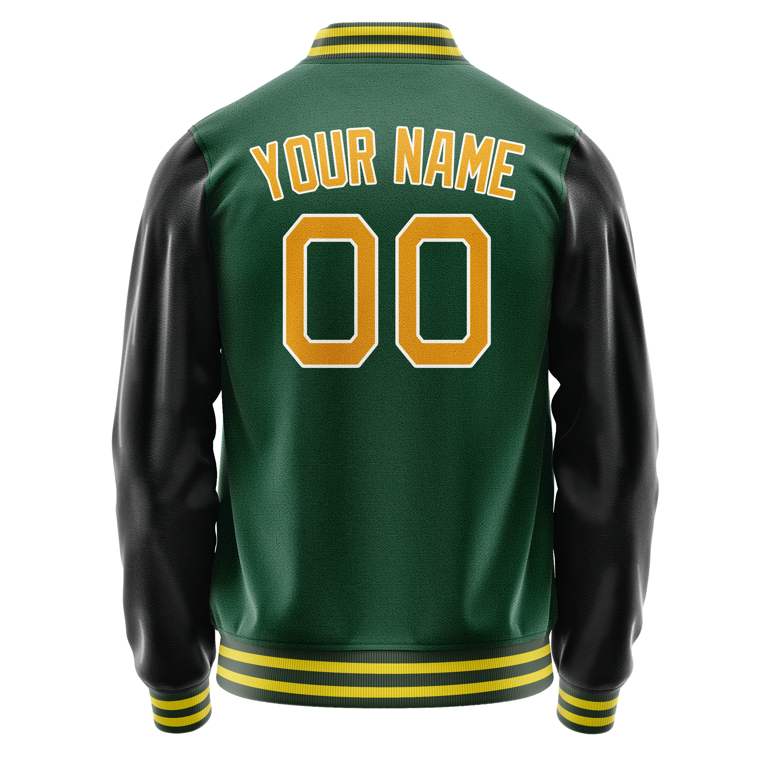Personalized Green & Gold Solid Color Varsity Letterman Jacket
