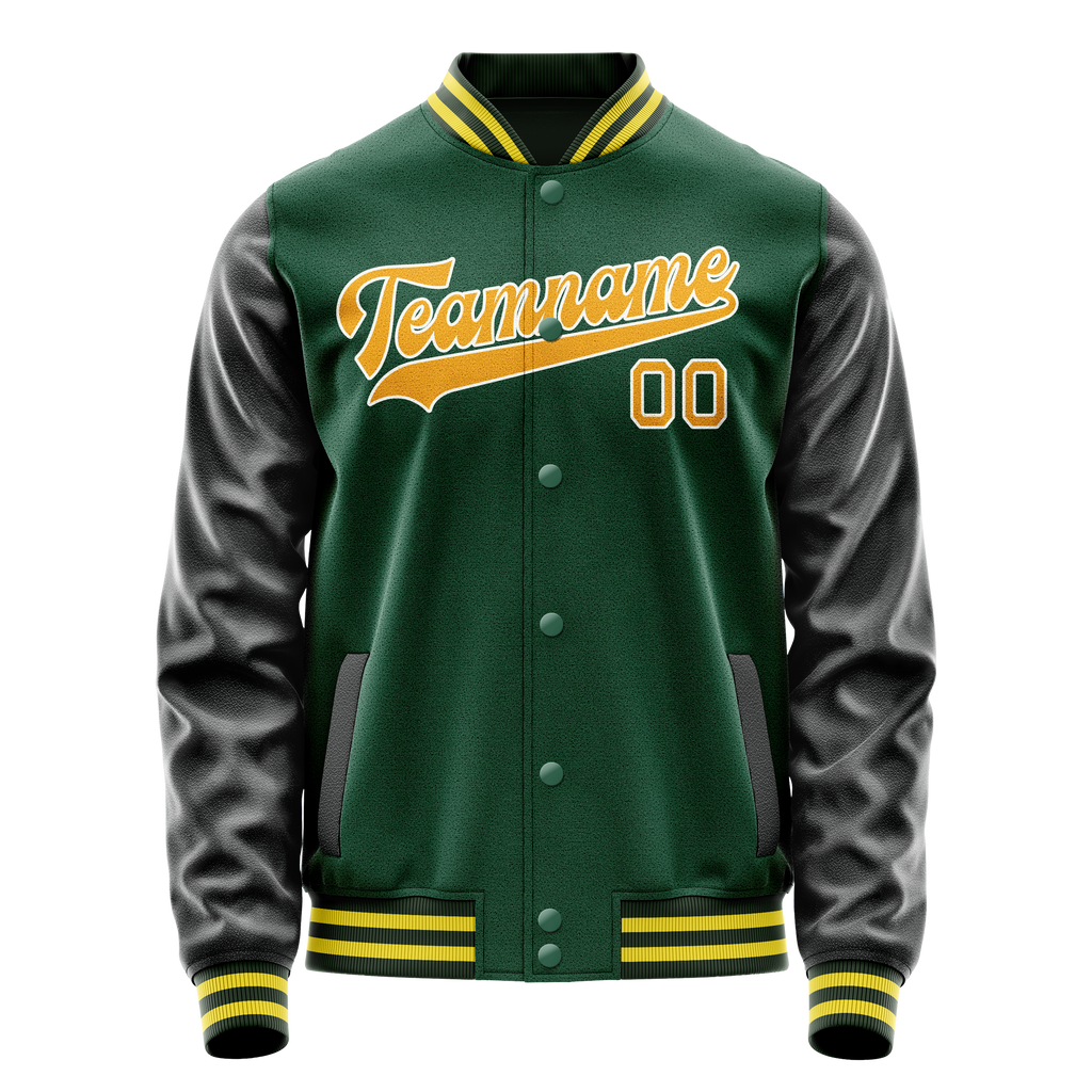 Personalized Green & Gold Solid Color Varsity Letterman Jacket