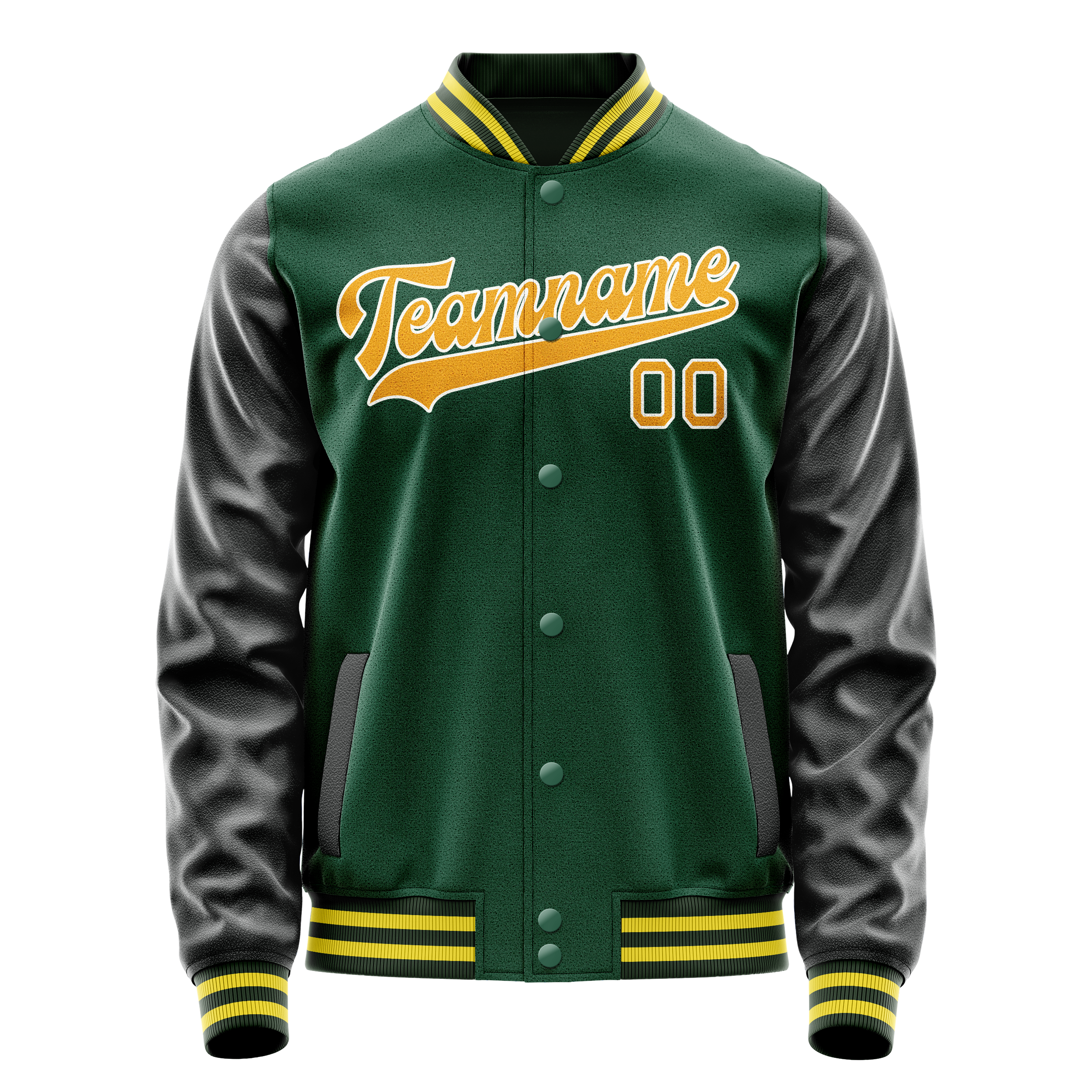 Personalized Green & Gold Solid Color Varsity Letterman Jacket