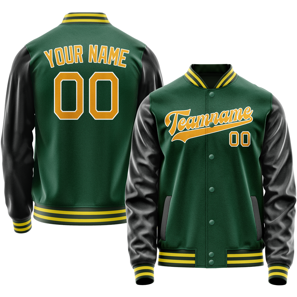 Personalized Green & Gold Solid Color Varsity Letterman Jacket