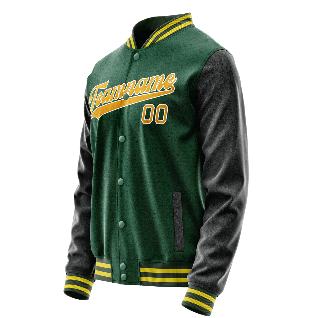 Personalized Green & Gold Solid Color Varsity Letterman Jacket