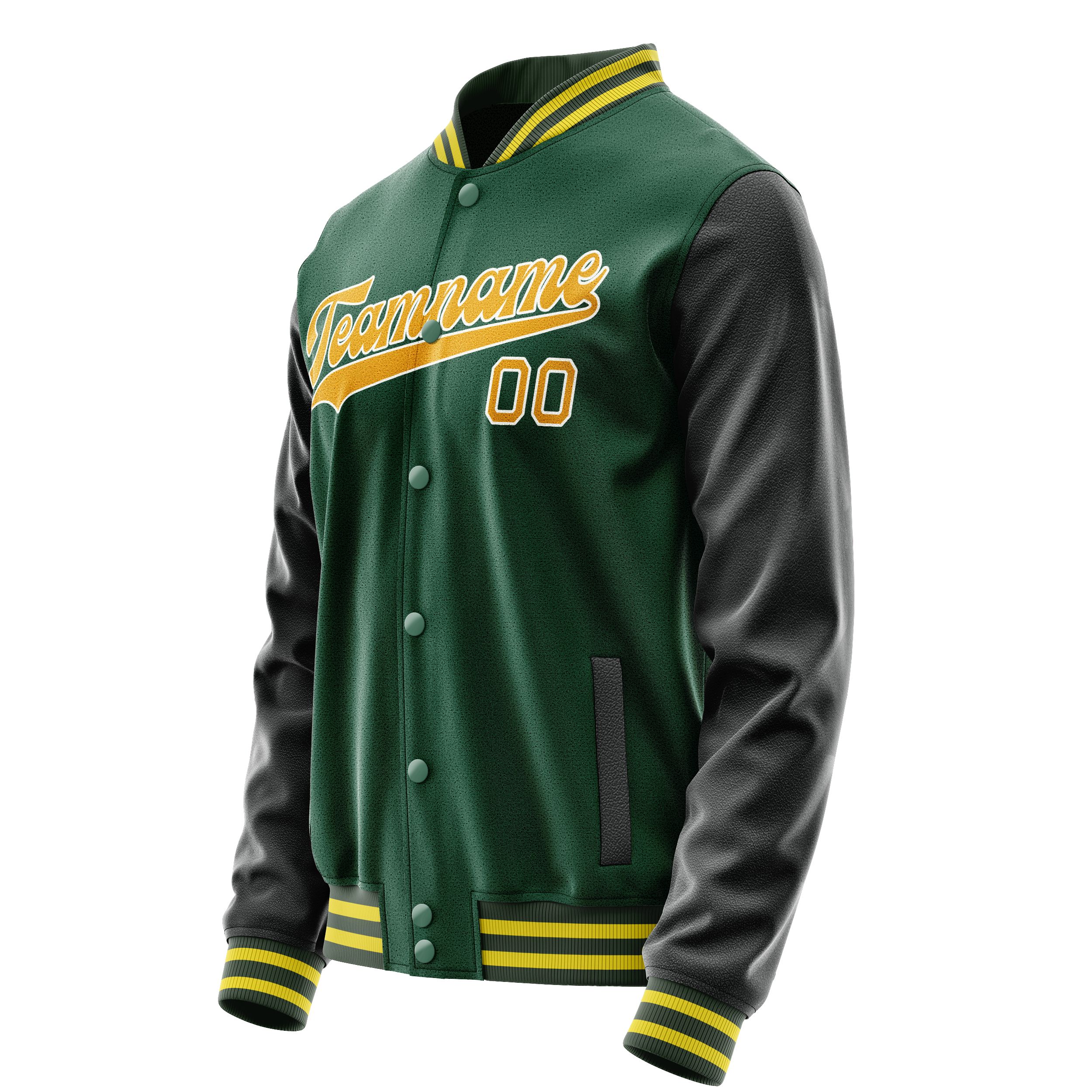 Personalized Green & Gold Solid Color Varsity Letterman Jacket