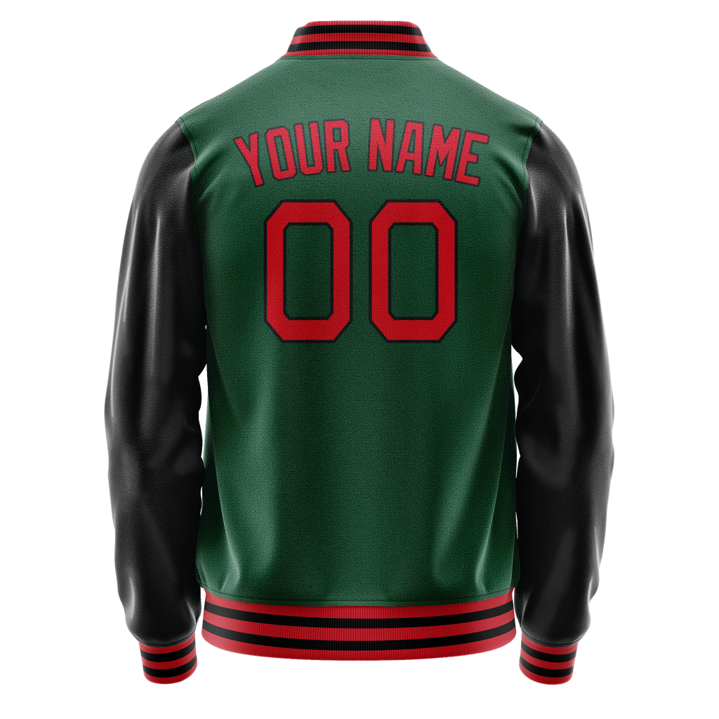 Personalized Green & Black Solid Color Varsity Letterman Jacket