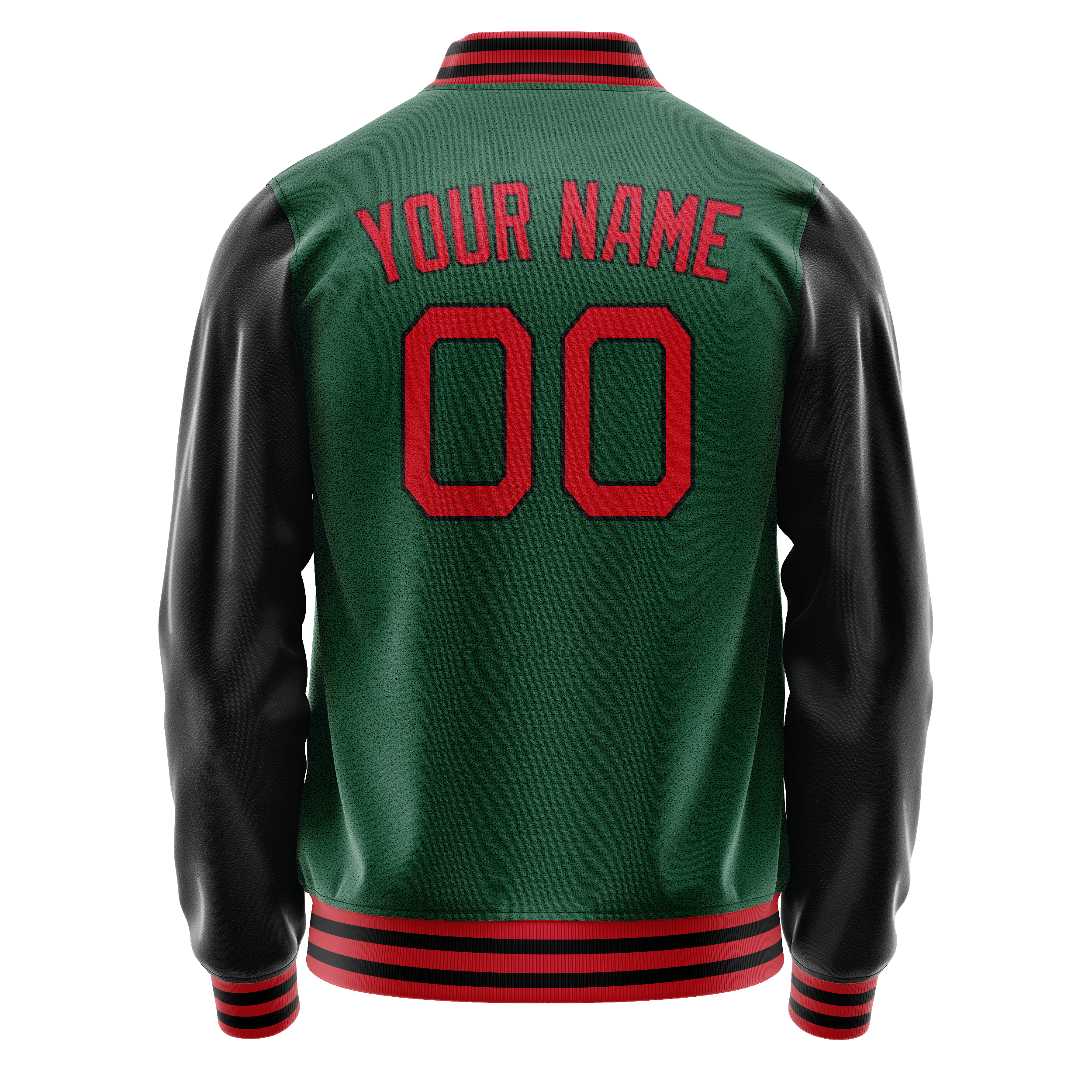 Personalized Green & Black Solid Color Varsity Letterman Jacket