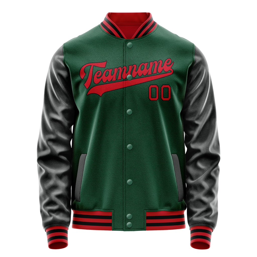 Personalized Green & Black Solid Color Varsity Letterman Jacket