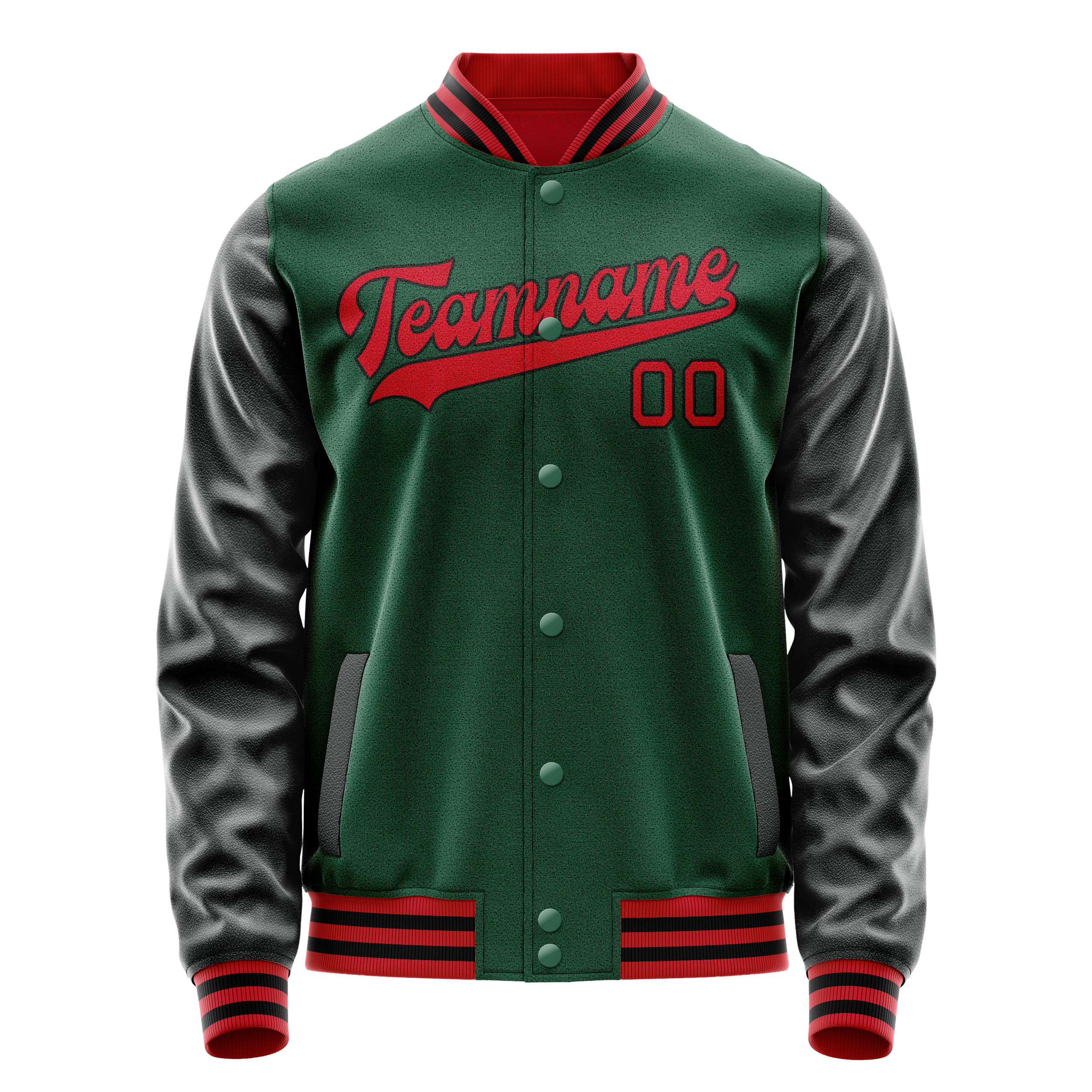Personalized Green & Black Solid Color Varsity Letterman Jacket