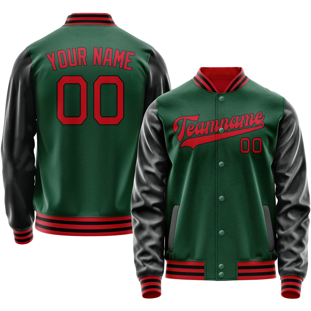 Personalized Green & Black Solid Color Varsity Letterman Jacket