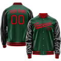 Personalized Green & Black Solid Color Varsity Letterman Jacket