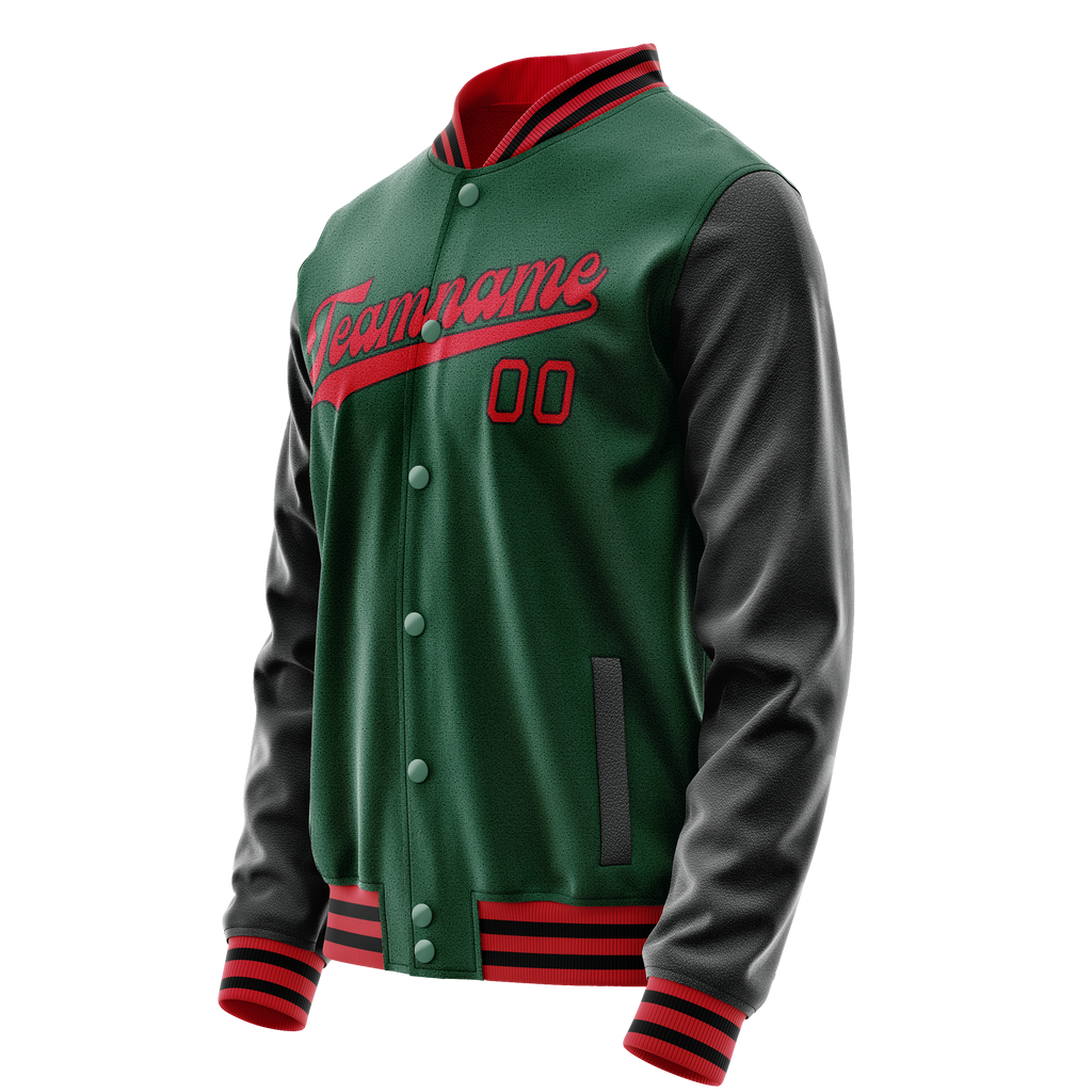 Personalized Green & Black Solid Color Varsity Letterman Jacket