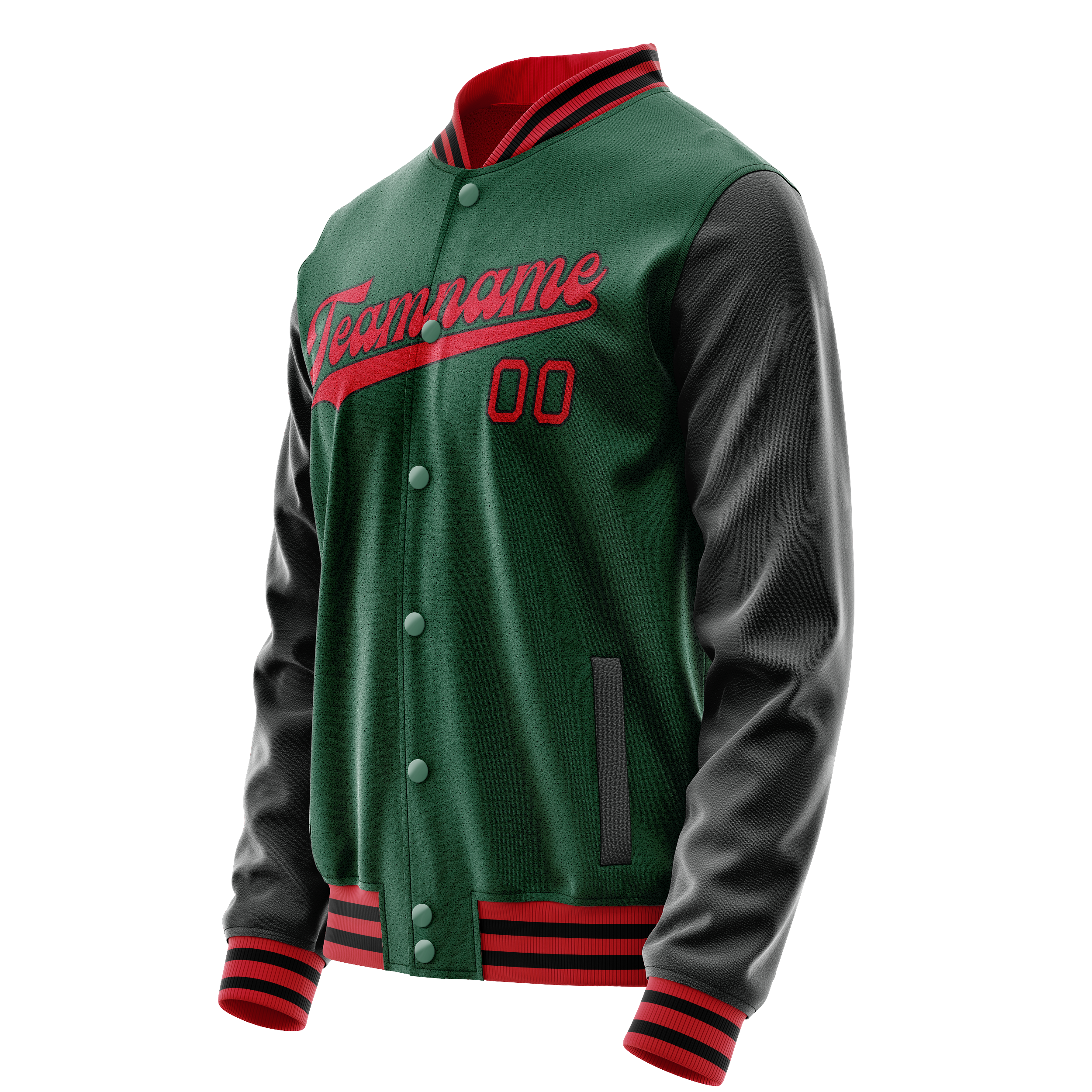Personalized Green & Black Solid Color Varsity Letterman Jacket