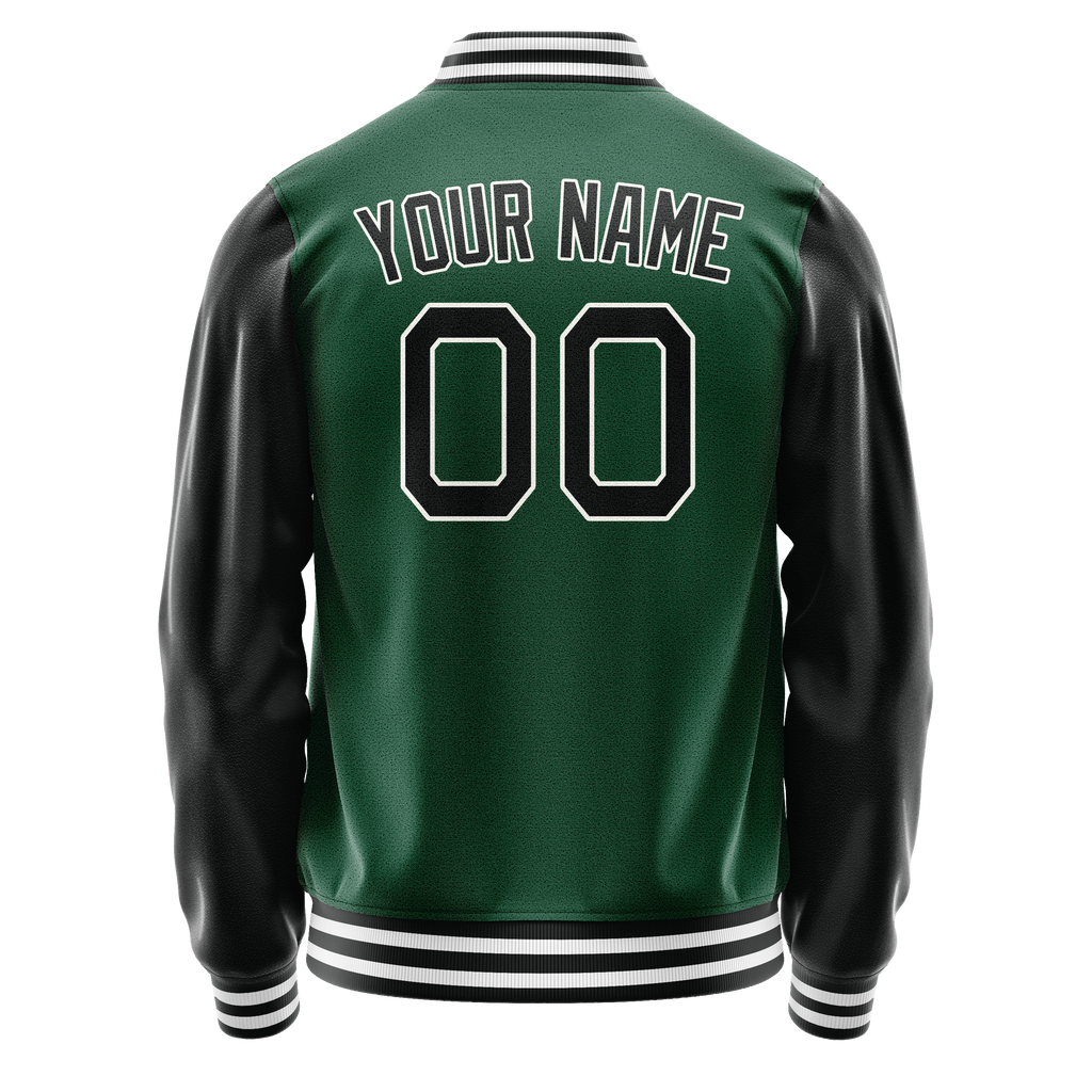Personalized Green & Black Solid Color Varsity Letterman Jacket