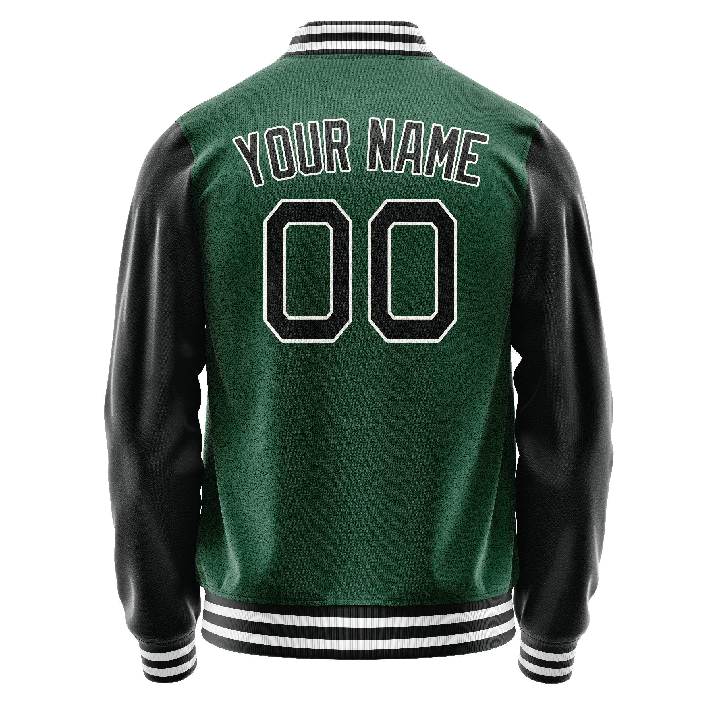 Personalized Green & Black Solid Color Varsity Letterman Jacket