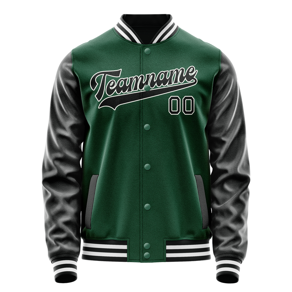 Personalized Green & Black Solid Color Varsity Letterman Jacket