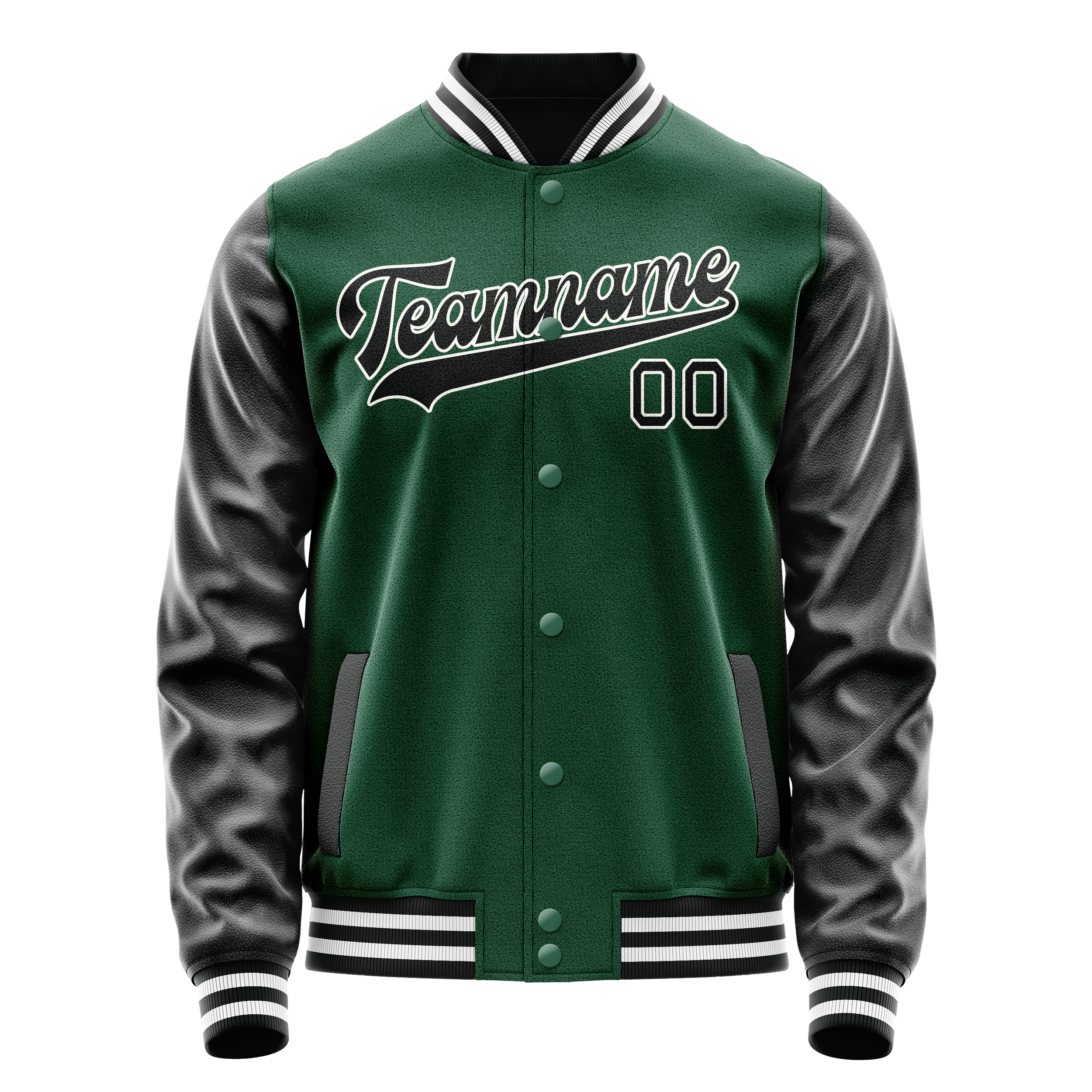 Personalized Green & Black Solid Color Varsity Letterman Jacket
