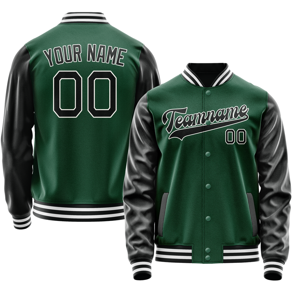 Personalized Green & Black Solid Color Varsity Letterman Jacket