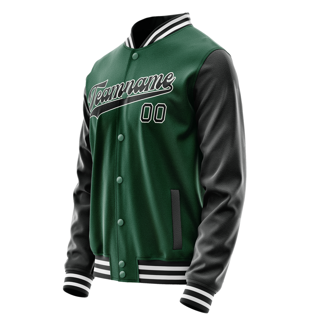 Personalized Green & Black Solid Color Varsity Letterman Jacket