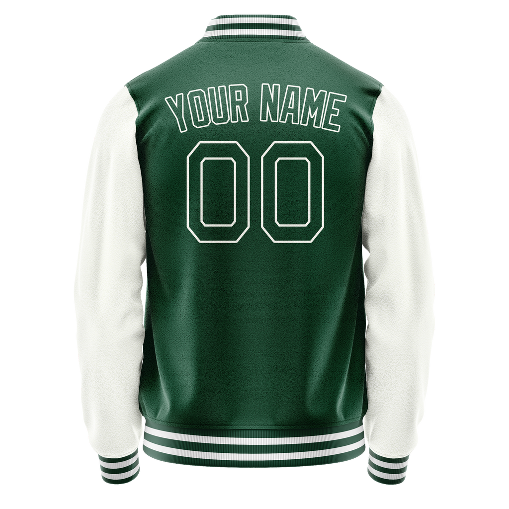 Personalized Green & White Solid Color Varsity Letterman Jacket
