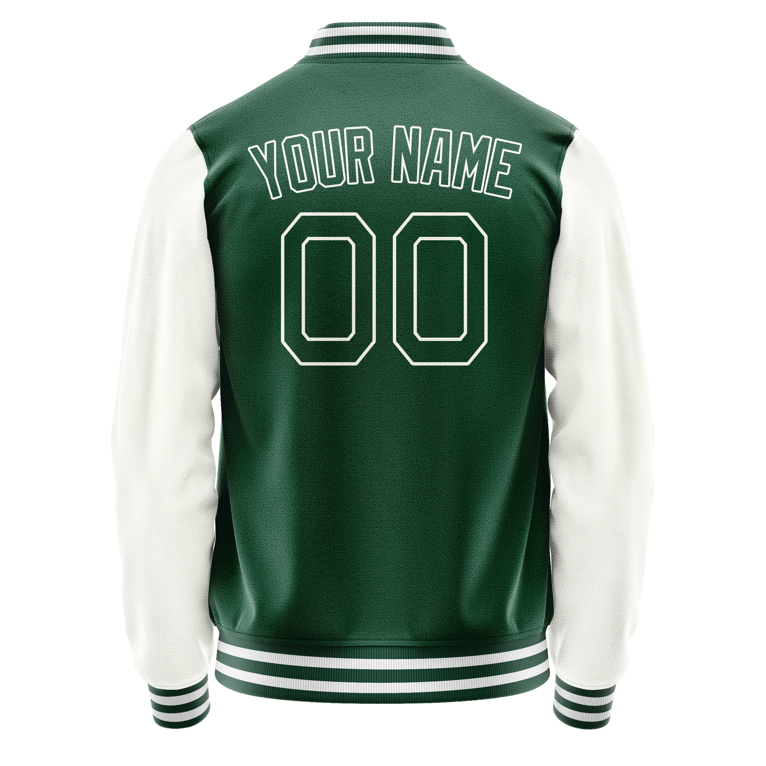 Personalized Green & White Solid Color Varsity Letterman Jacket