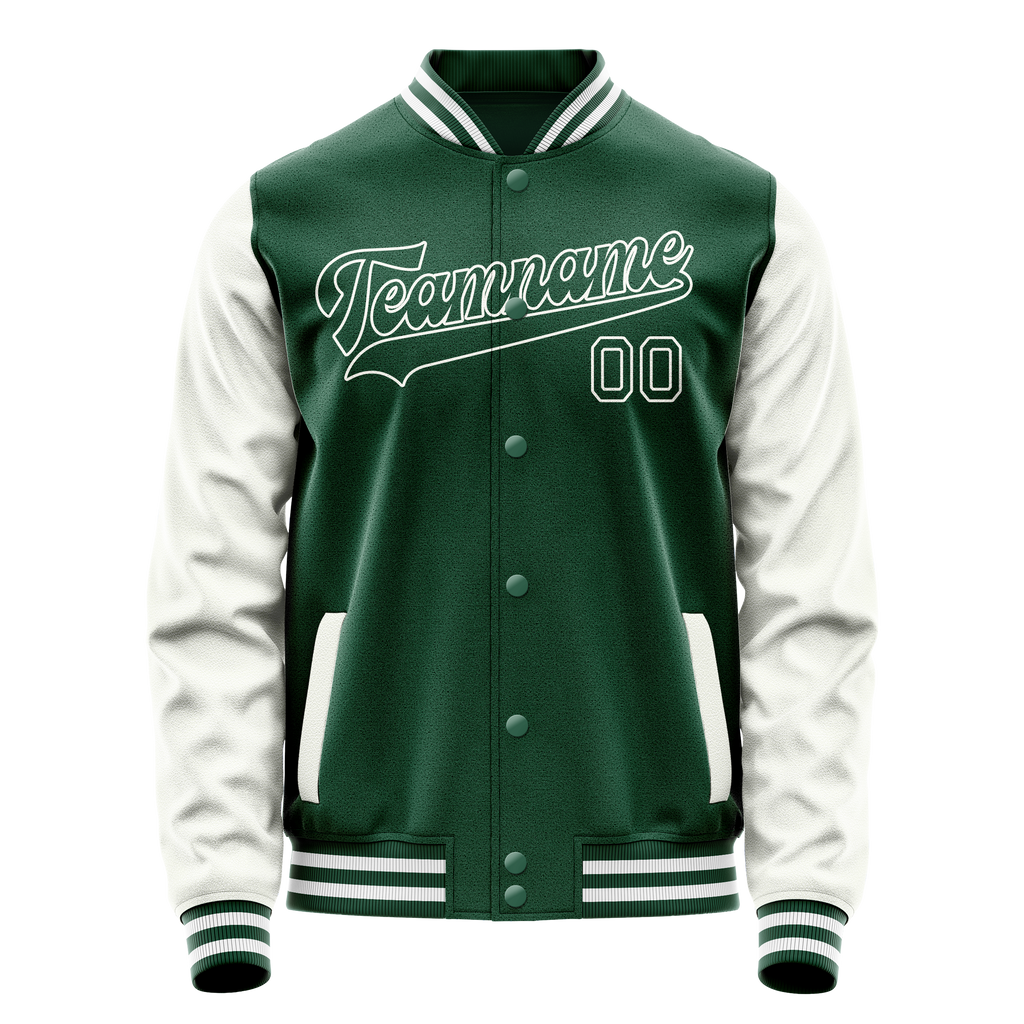 Personalized Green & White Solid Color Varsity Letterman Jacket