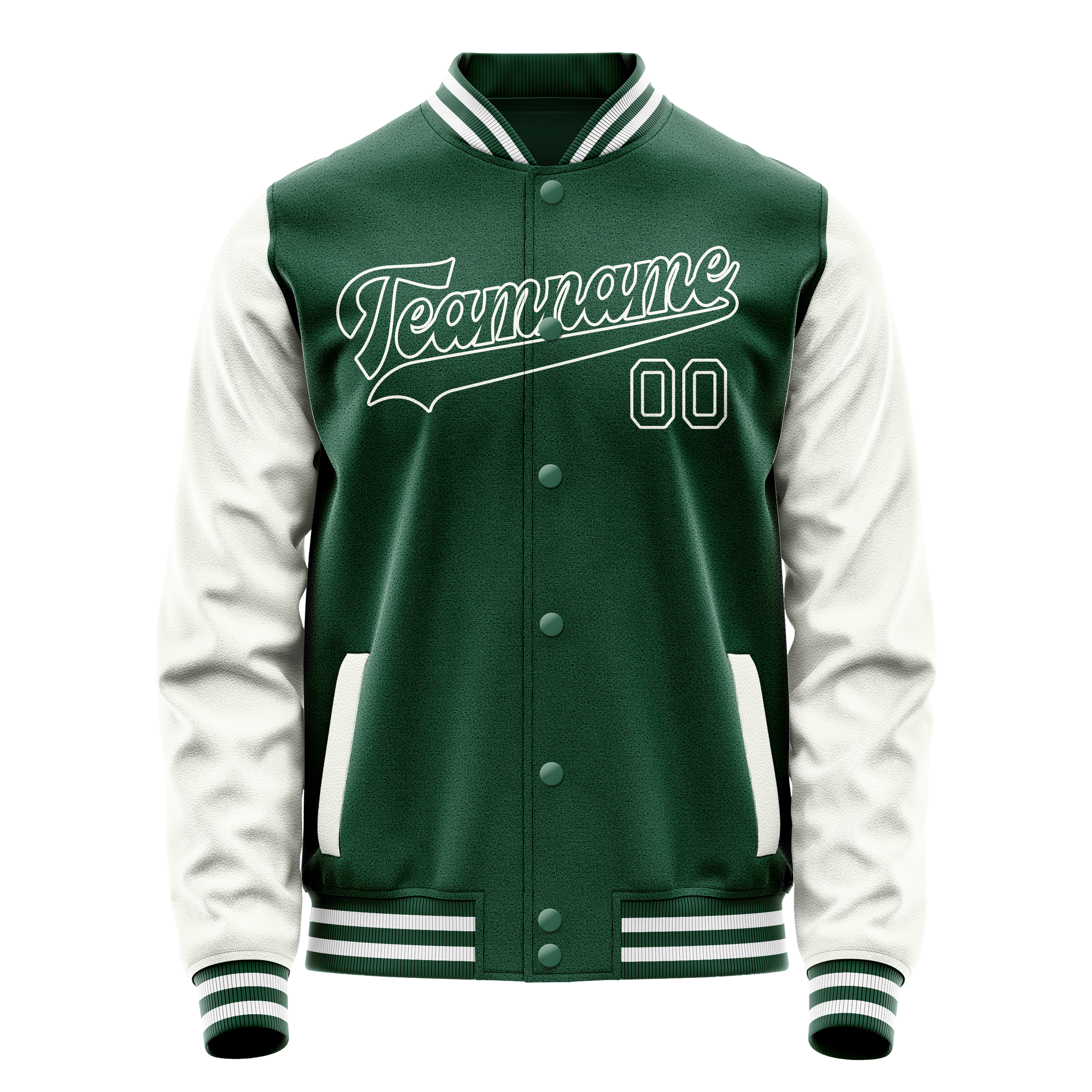 Personalized Green & White Solid Color Varsity Letterman Jacket