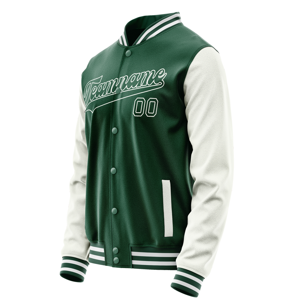 Personalized Green & White Solid Color Varsity Letterman Jacket