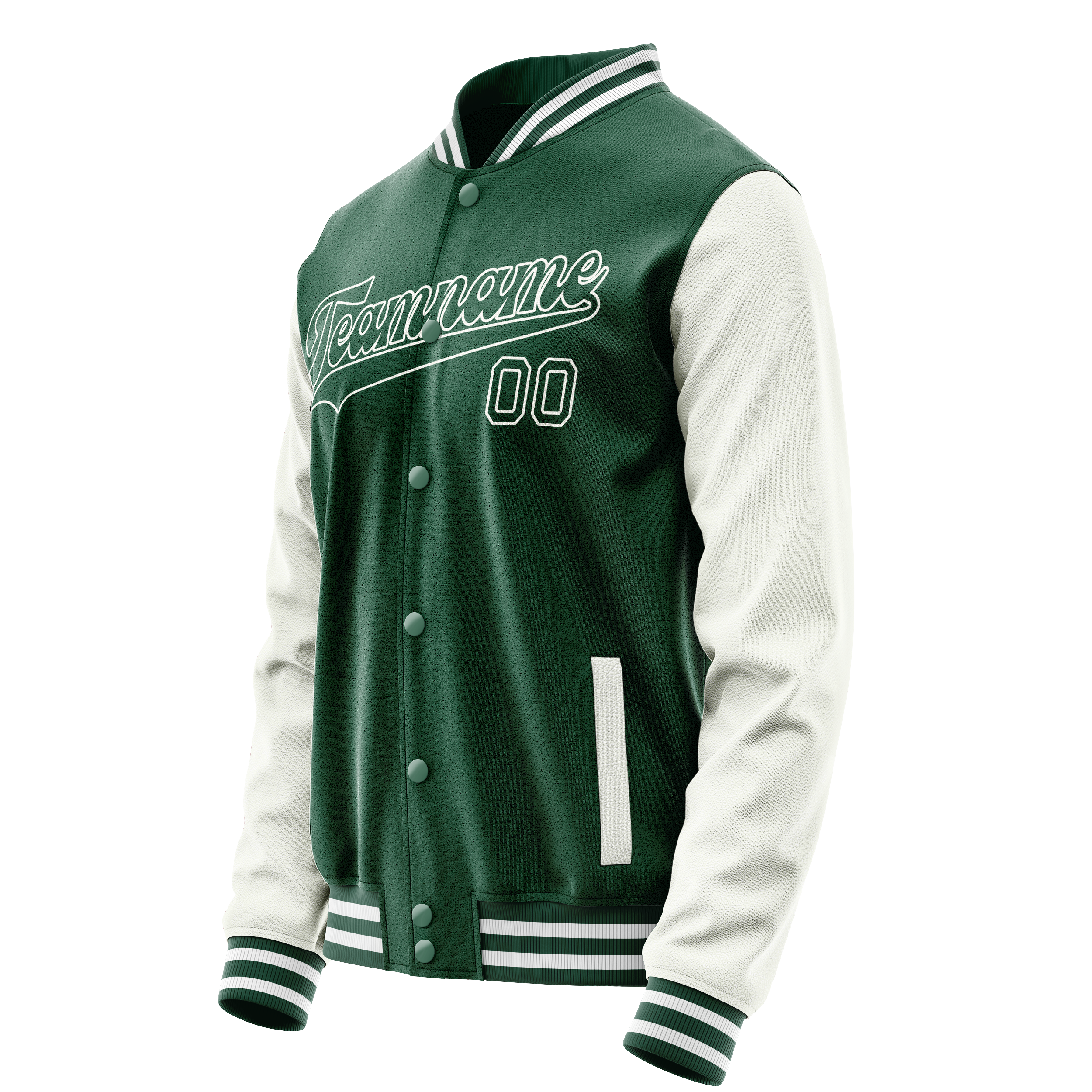 Personalized Green & White Solid Color Varsity Letterman Jacket
