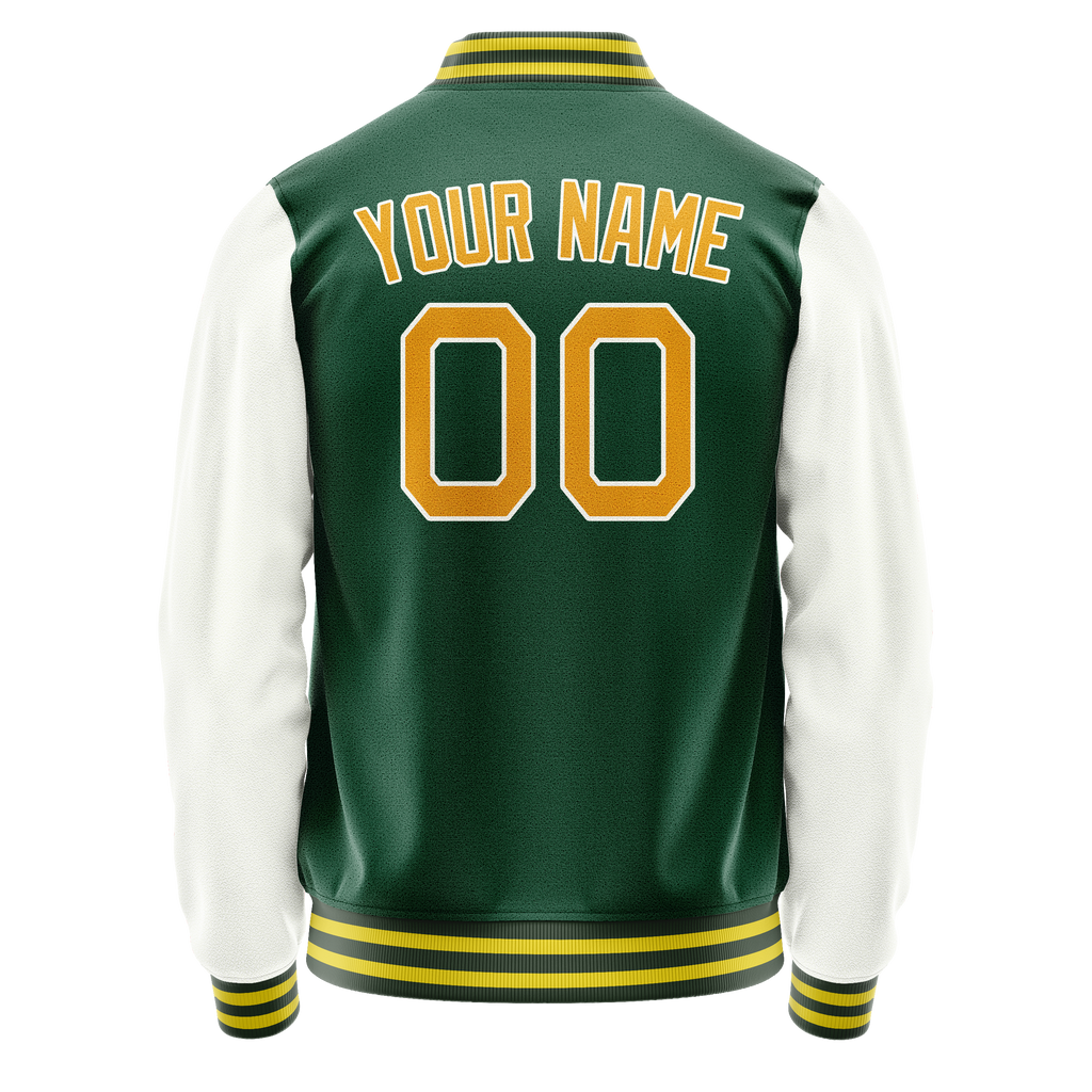 Personalized Green & White Solid Color Varsity Letterman Jacket