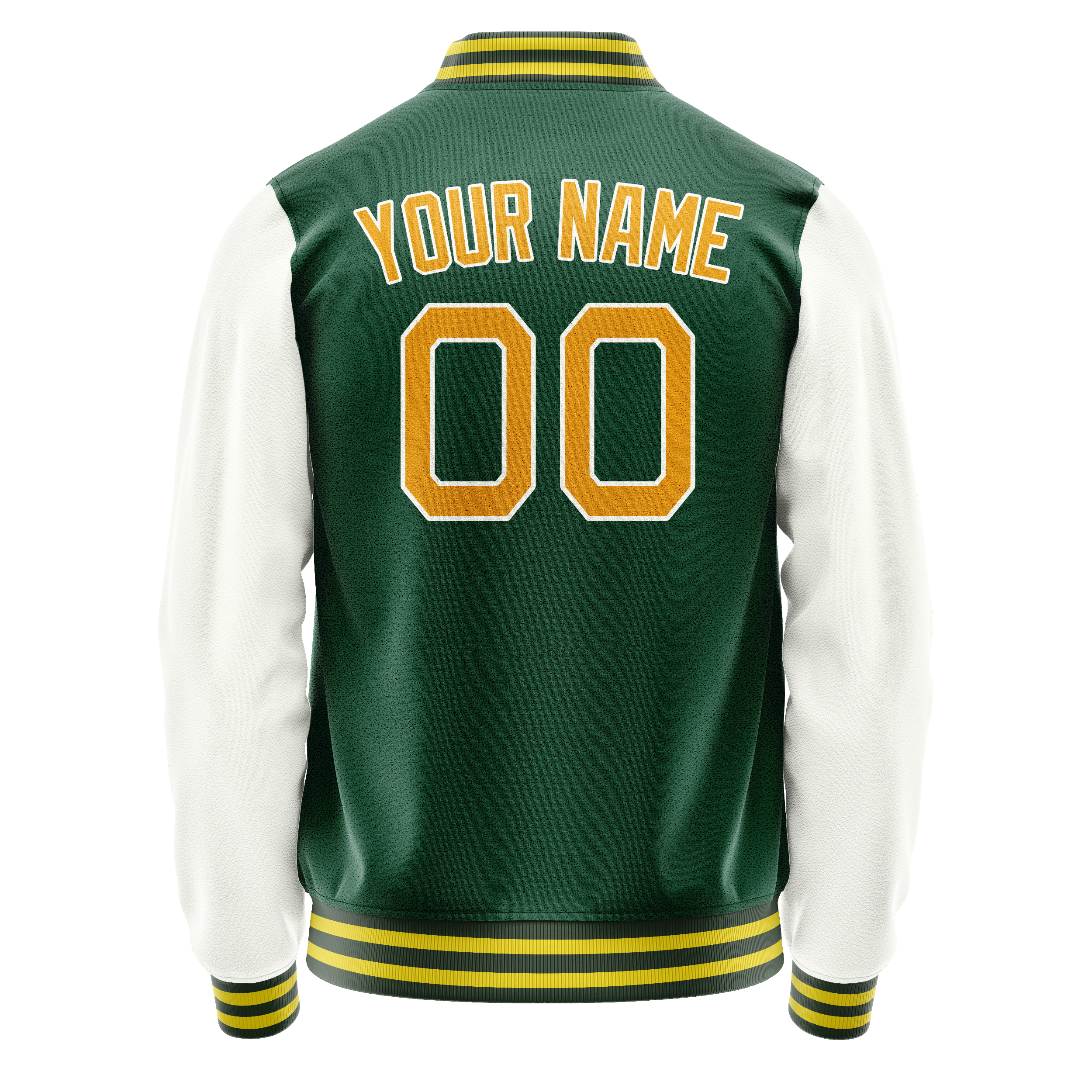 Personalized Green & White Solid Color Varsity Letterman Jacket