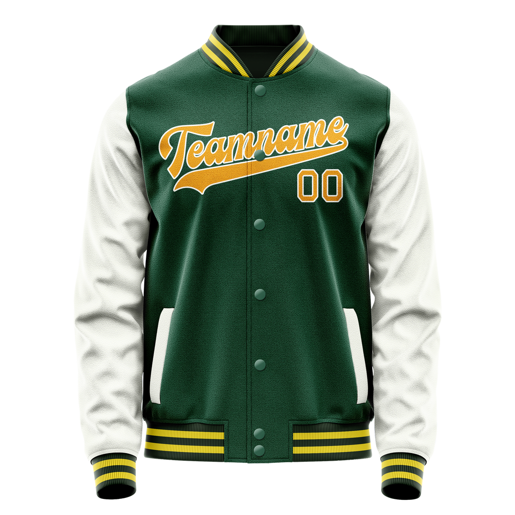 Personalized Green & White Solid Color Varsity Letterman Jacket