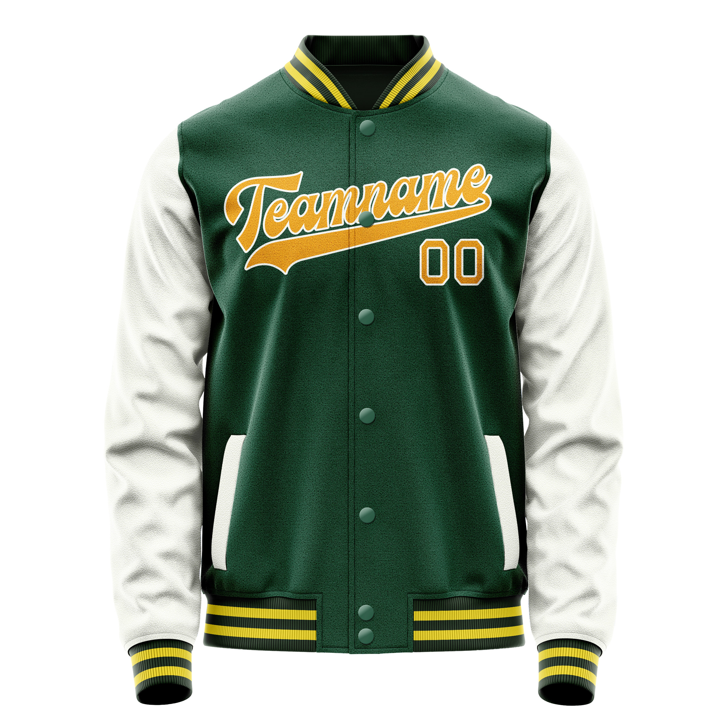 Personalized Green & White Solid Color Varsity Letterman Jacket
