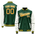 Personalized Green & White Solid Color Varsity Letterman Jacket