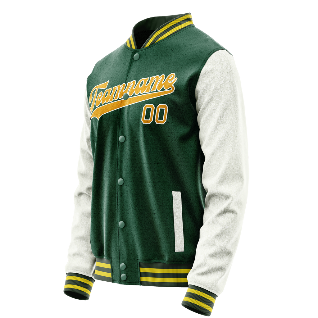 Personalized Green & White Solid Color Varsity Letterman Jacket